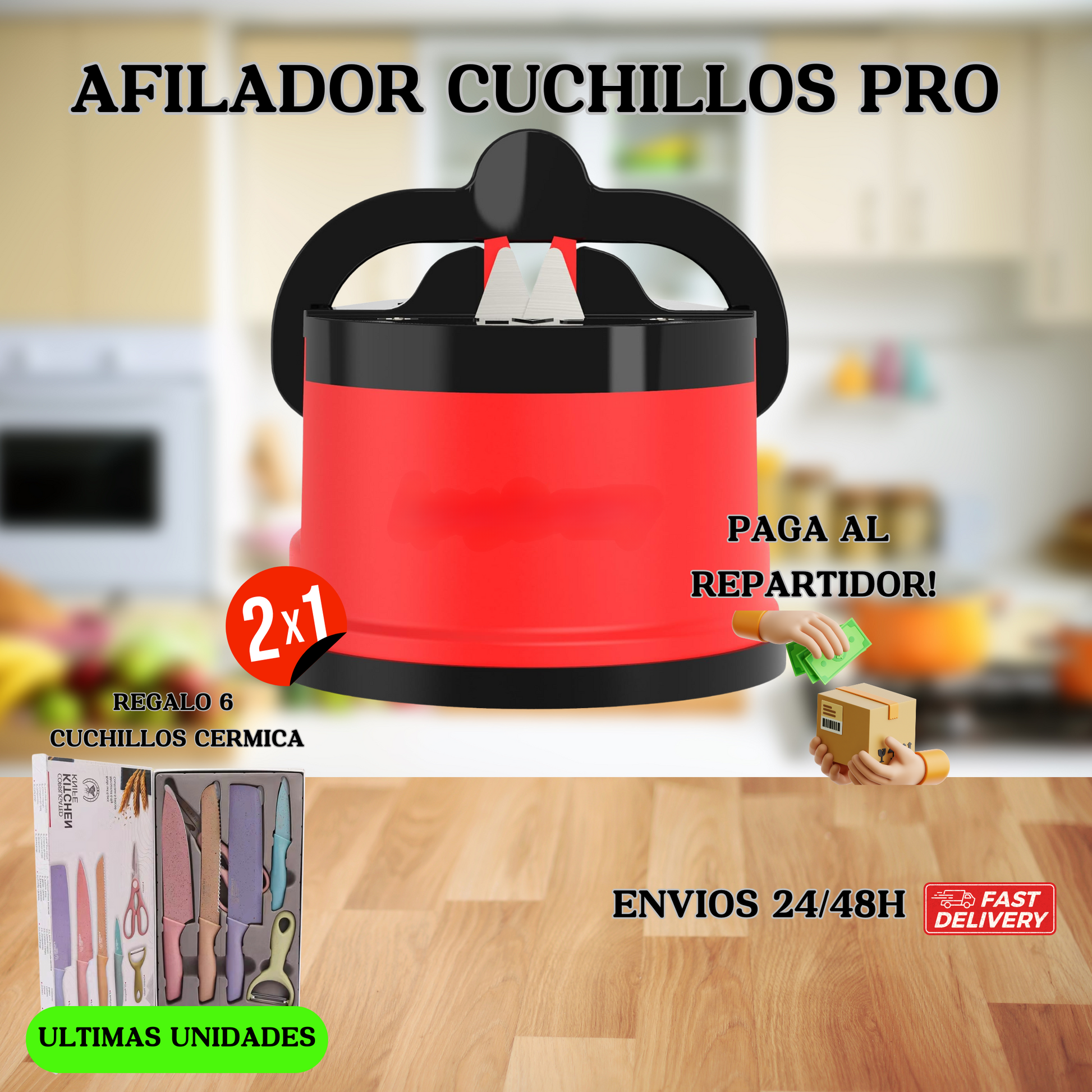 Afilador cuchillos + Regalo pack cuchillos cerámicos y pelador